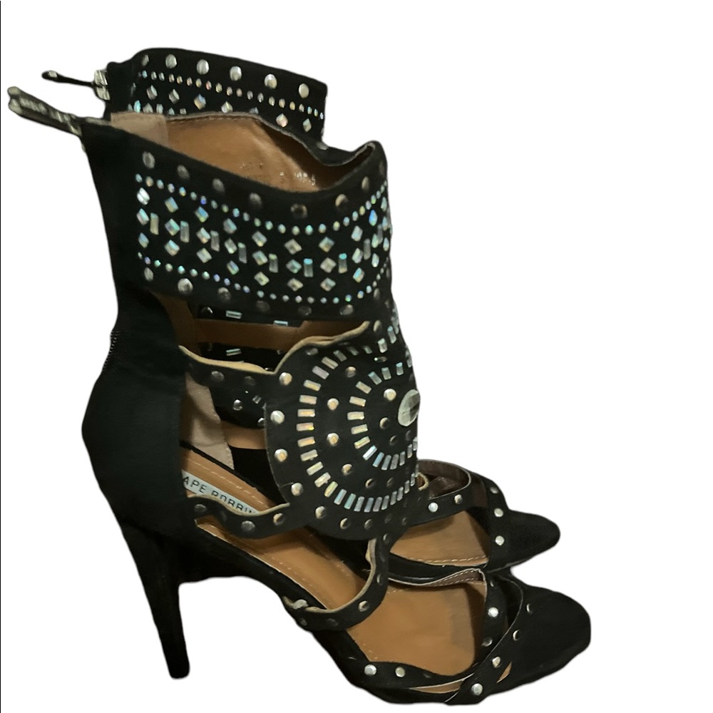 Strappy black and silver stiletto Cape Robbin sandals